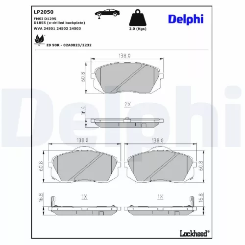 Remblokkenset, schijfrem DELPHI LP2050)