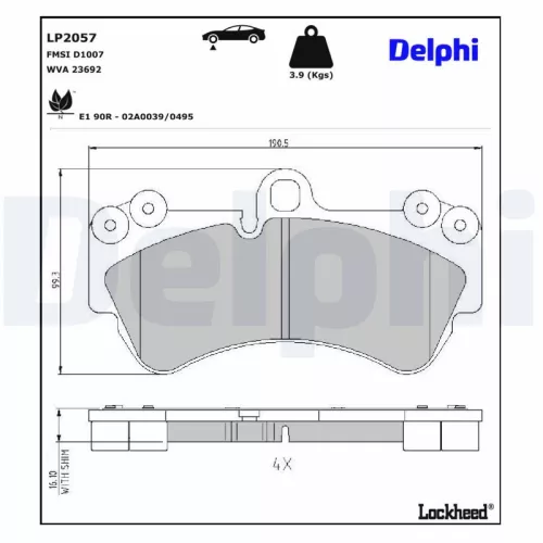 Remblokkenset, schijfrem DELPHI LP2057)