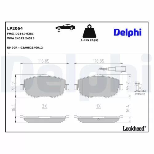 Remblokkenset, schijfrem DELPHI LP2064)