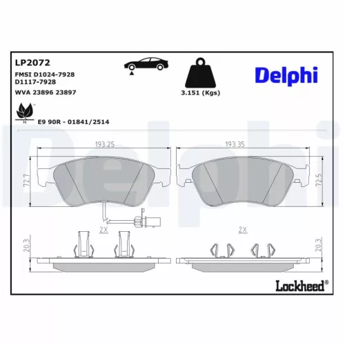 Remblokkenset, schijfrem DELPHI LP2072)