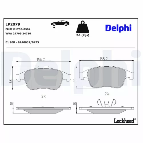 Remblokkenset, schijfrem DELPHI LP2079)