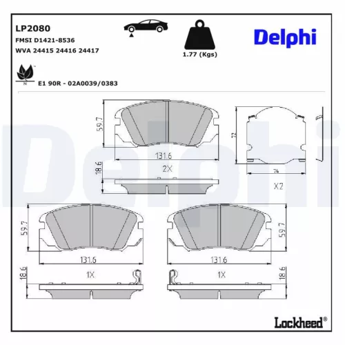 Remblokkenset, schijfrem DELPHI LP2080)