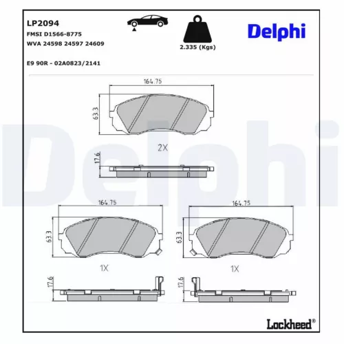 Remblokkenset, schijfrem DELPHI LP2094)