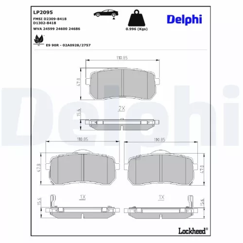 Remblokkenset, schijfrem DELPHI LP2095)