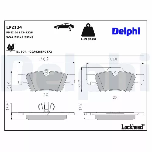 Remblokkenset, schijfrem DELPHI LP2124)