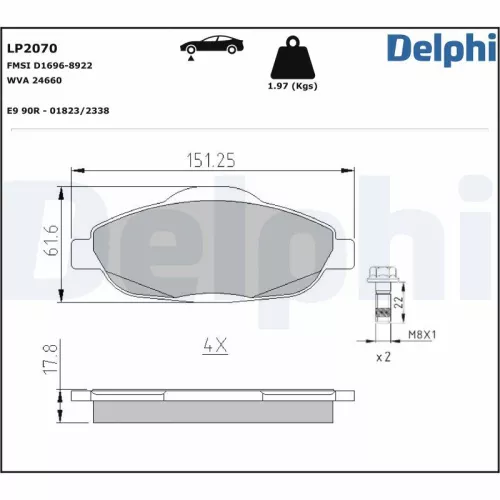 Remblokkenset, schijfrem DELPHI LP2070)