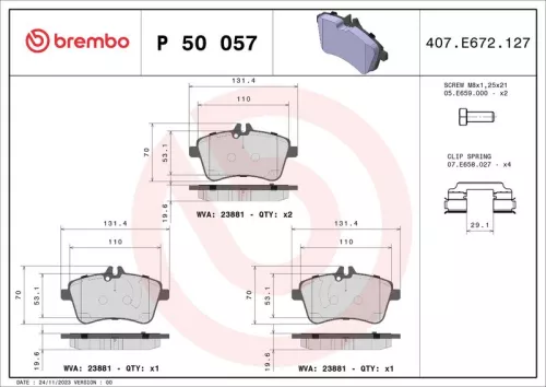 Remblokkenset, schijfrem BREMBO P 50 057)