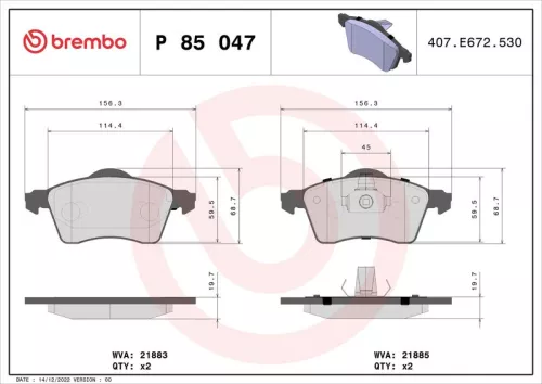 Remblokkenset, schijfrem BREMBO P 85 047)