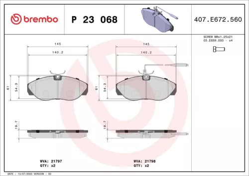 Remblokkenset, schijfrem BREMBO P 23 068)