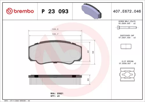 Remblokkenset, schijfrem BREMBO P 23 093)