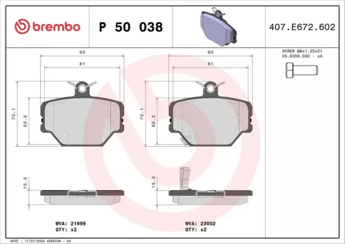 Remblokkenset, schijfrem BREMBO P 50 038)