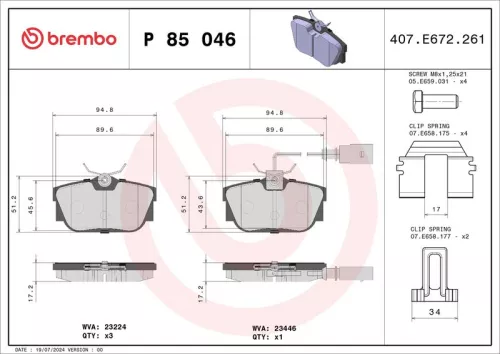 Brake Pad Set, disc brake BREMBO P 85 046)