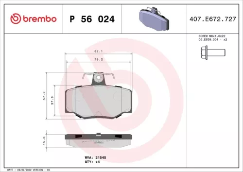Brake Pad Set, disc brake BREMBO P 56 024)