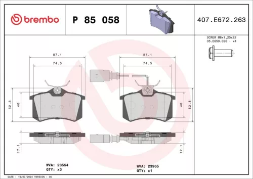 Brake Pad Set, disc brake BREMBO P 85 058)