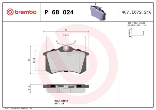 Brake Pad Set, disc brake BREMBO P 68 024)