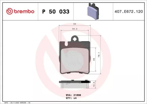 Remblokkenset, schijfrem BREMBO P 50 033)
