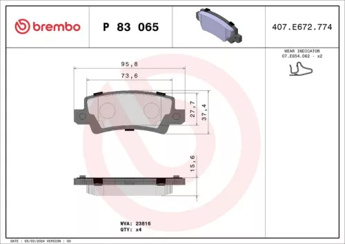 Remblokkenset, schijfrem BREMBO P 83 065)