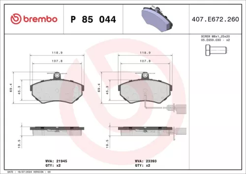 Remblokkenset, schijfrem BREMBO P 85 044)