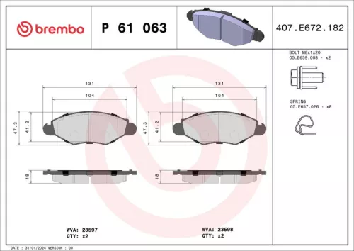 Remblokkenset, schijfrem BREMBO P 61 063)