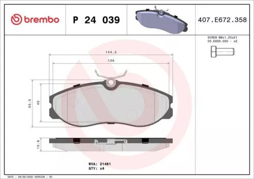 Brake Pad Set, disc brake BREMBO P 24 039)