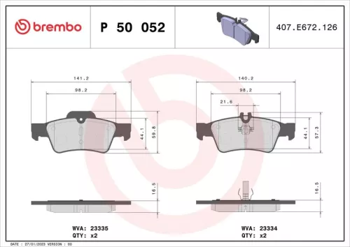 Remblokkenset, schijfrem BREMBO P 50 052)