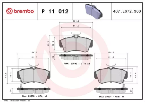 Remblokkenset, schijfrem BREMBO P 11 012)
