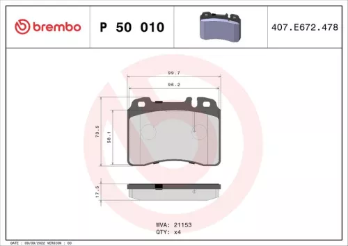 Remblokkenset, schijfrem BREMBO P 50 010)