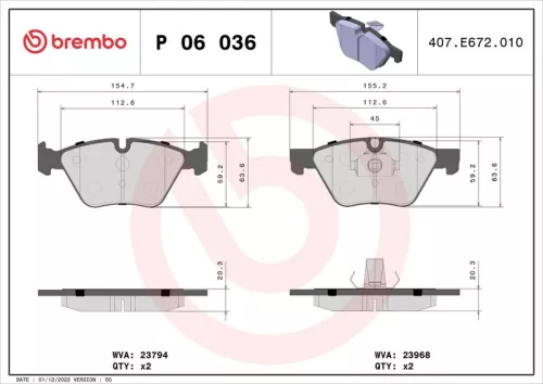 Remblokkenset, schijfrem BREMBO P 06 036)
