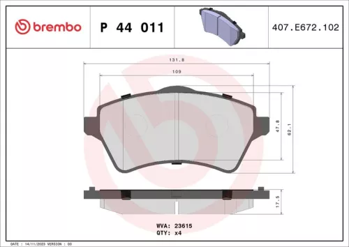 Remblokkenset, schijfrem BREMBO P 44 011)