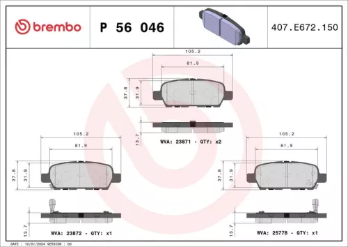 Brake Pad Set, disc brake BREMBO P 56 046)
