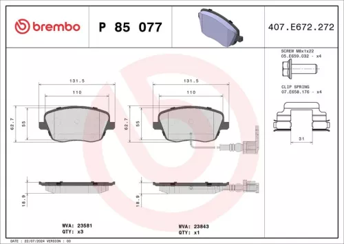 Remblokkenset, schijfrem BREMBO P 85 077)