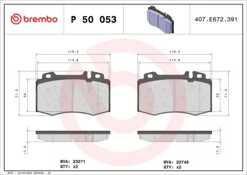 Remblokkenset, schijfrem BREMBO P 50 053)