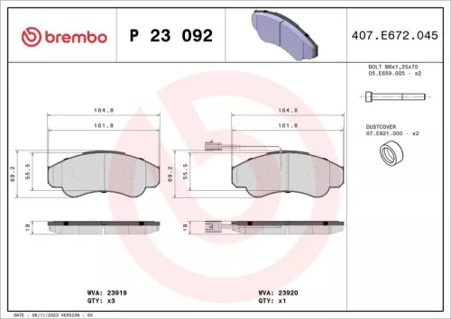 Remblokkenset, schijfrem BREMBO P 23 092)