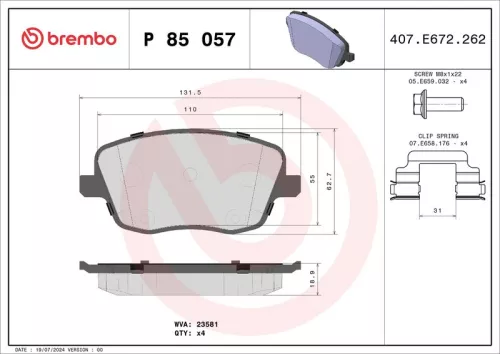 Remblokkenset, schijfrem BREMBO P 85 057)