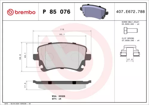 Remblokkenset, schijfrem BREMBO P 85 076)
