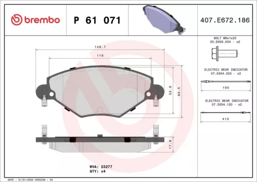 Remblokkenset, schijfrem BREMBO P 61 071)