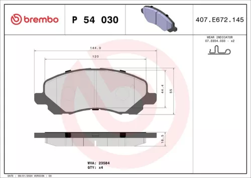 Remblokkenset, schijfrem BREMBO P 54 030)