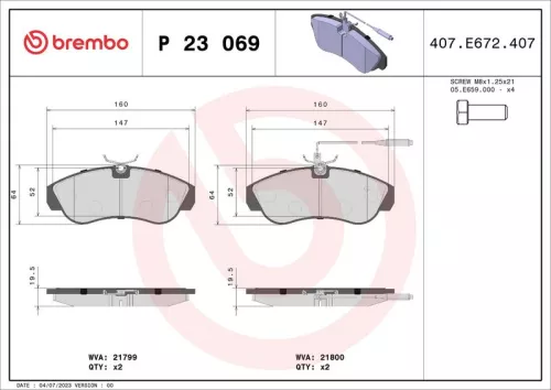 Remblokkenset, schijfrem BREMBO P 23 069)