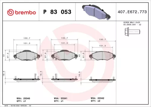 Remblokkenset, schijfrem BREMBO P 83 053)