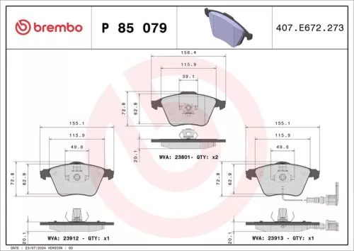 Remblokkenset, schijfrem BREMBO P 85 079)