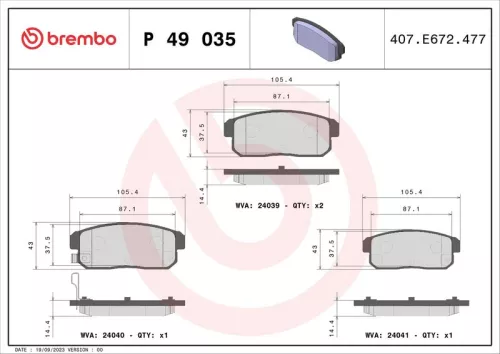 Remblokkenset, schijfrem BREMBO P 49 035)