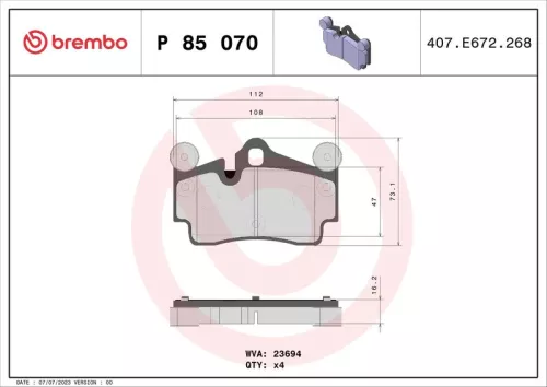 Remblokkenset, schijfrem BREMBO P 85 070)