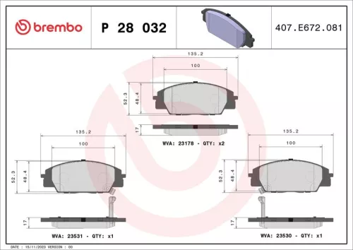 Remblokkenset, schijfrem BREMBO P 28 032)