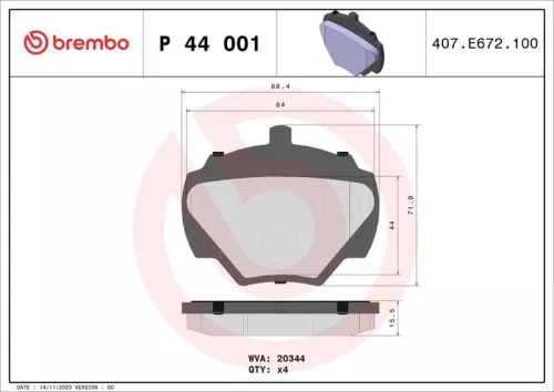 Remblokkenset, schijfrem BREMBO P 44 001)