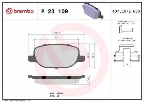 Remblokkenset, schijfrem BREMBO P 23 109)
