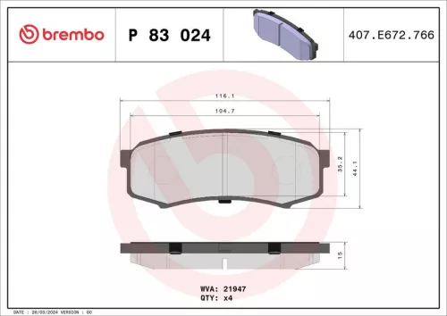 Brake Pad Set, disc brake BREMBO P 83 024)