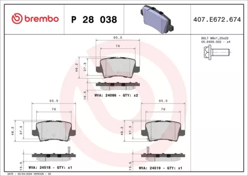 Remblokkenset, schijfrem BREMBO P 28 038)