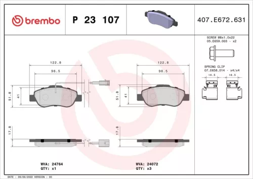 Remblokkenset, schijfrem BREMBO P 23 107)