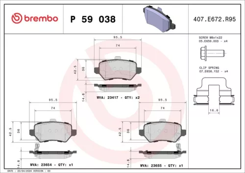Brake Pad Set, disc brake BREMBO P 59 038)
