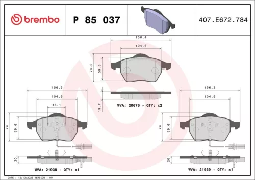 Remblokkenset, schijfrem BREMBO P 85 037)
